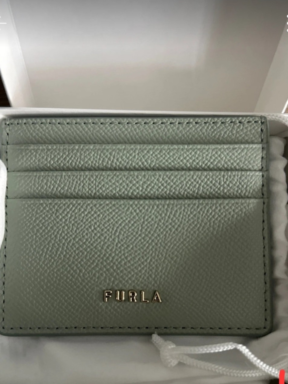 Furla Mint Green Leather Card Holder with Gold Logo